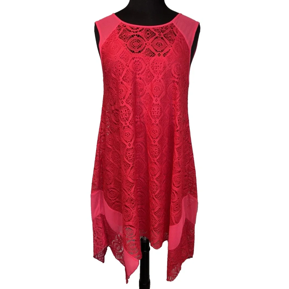 Yest Lace‎ Overlay Sheath Dress Size 6 Pink Handkerchief Hem Sleeveless Festival